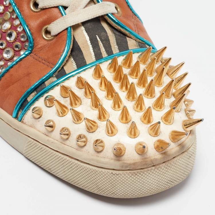 Pre Owned Christian Louboutin Multicolor Cork and Suede Bubble Spike Louis Sneakers Size 42.5