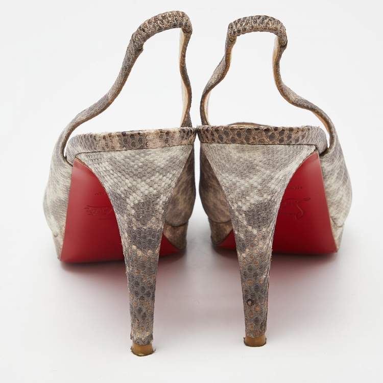 مملوكة مسبقًا Christian Louboutin Brown Karung Peep Toe Slingback Pumps Size 37.5