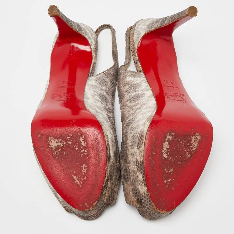 مملوكة مسبقًا Christian Louboutin Brown Karung Peep Toe Slingback Pumps Size 37.5