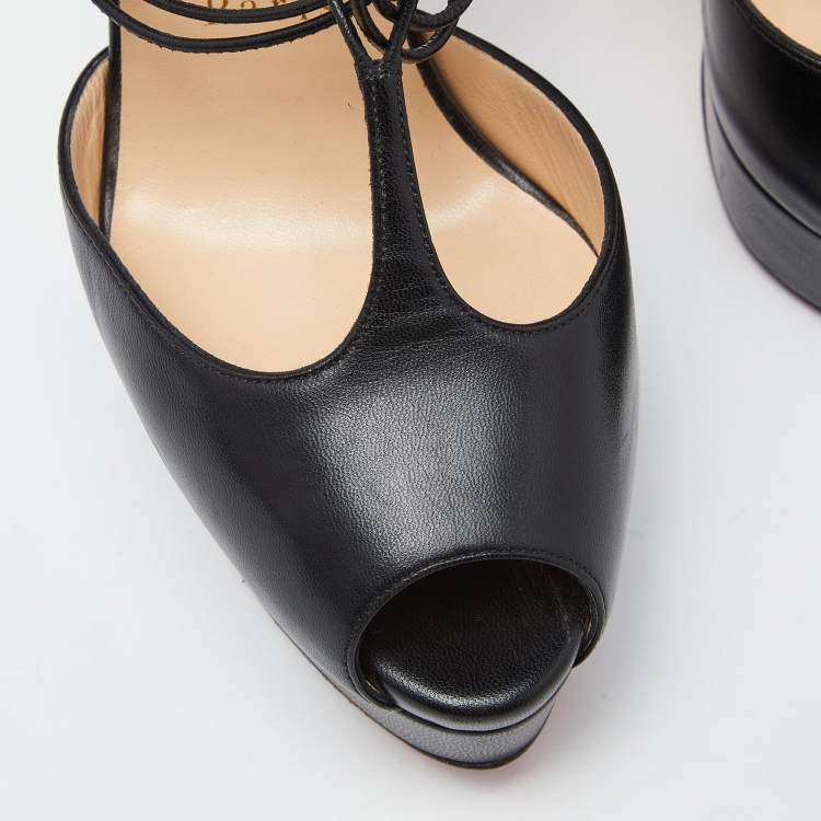 Pre Owned Christian Louboutin Black Leather Confusalta Platform Sandals Size 37.5