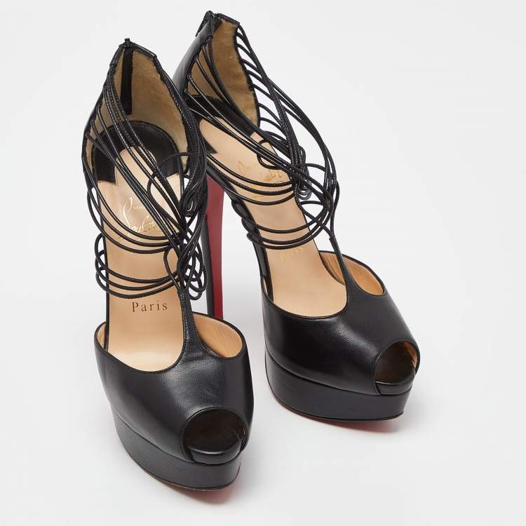 Pre Owned Christian Louboutin Black Leather Confusalta Platform Sandals Size 37.5