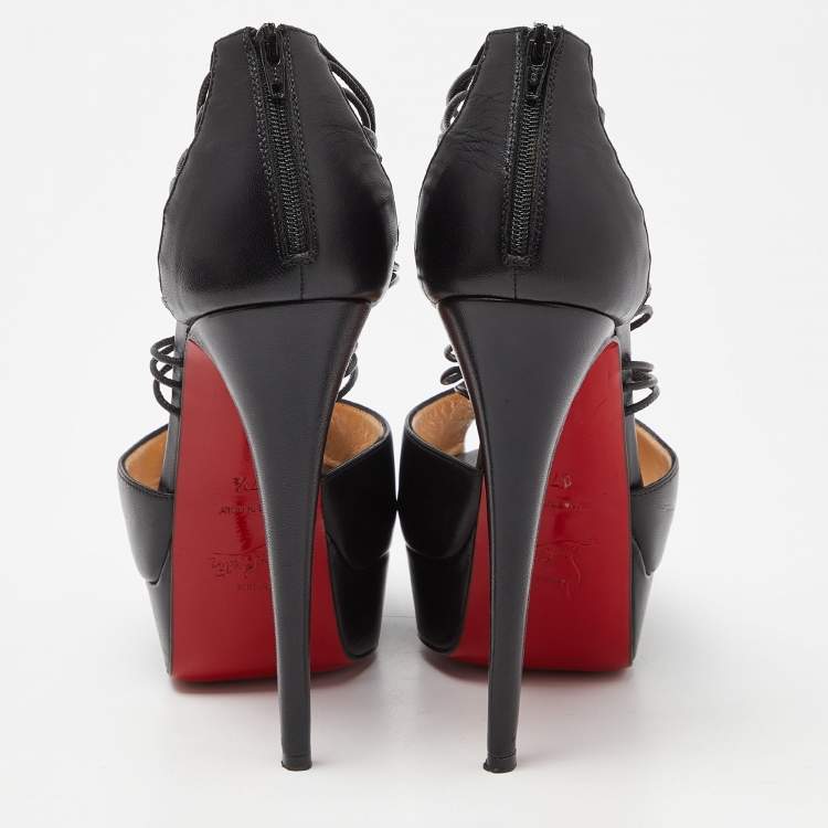 Pre Owned Christian Louboutin Black Leather Confusalta Platform Sandals Size 37.5