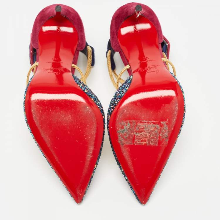 Pre Owned Christian Louboutin Multicolor Suede and Glitter Suzzanne Pumps Size 38