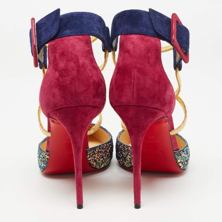 Pre Owned Christian Louboutin Multicolor Suede and Glitter Suzzanne Pumps Size 38