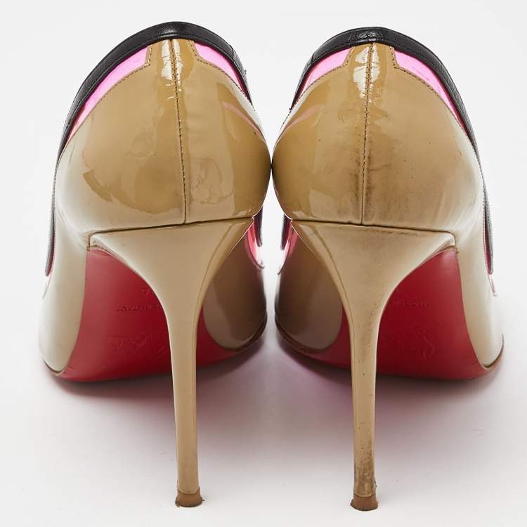 Pre Owned Christian Louboutin Beige/Pink Patent Leather and PVC Paulina Pumps Size 36