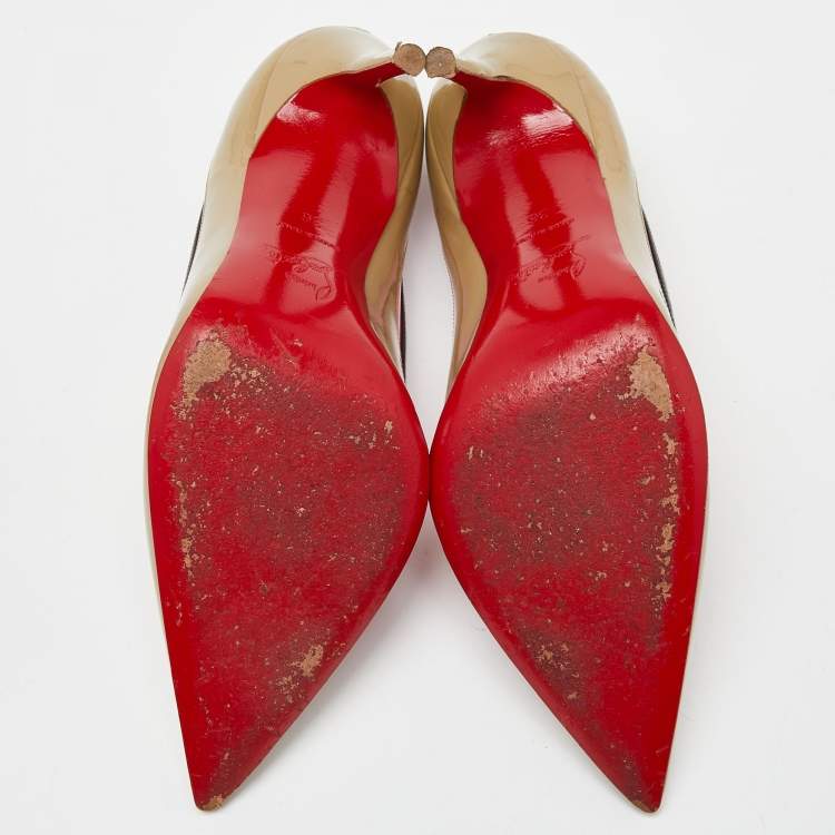 Pre Owned Christian Louboutin Beige/Pink Patent Leather and PVC Paulina Pumps Size 36