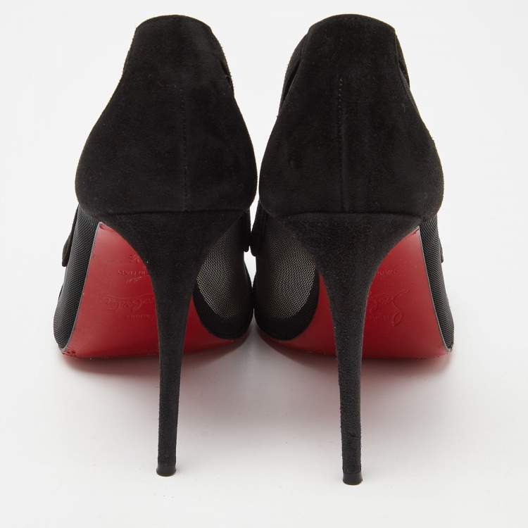 Pre Owned Christian Louboutin Black Suede and Mesh Galativi Strass Pumps Size 37.5