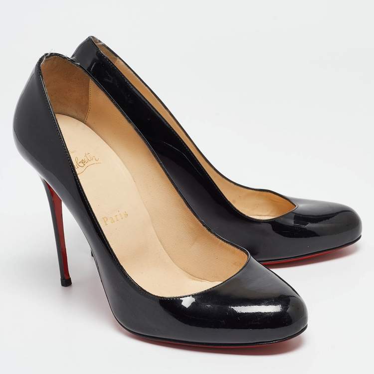 Pre Owned Christian Louboutin Black Patent Simple Pumps Size 40
