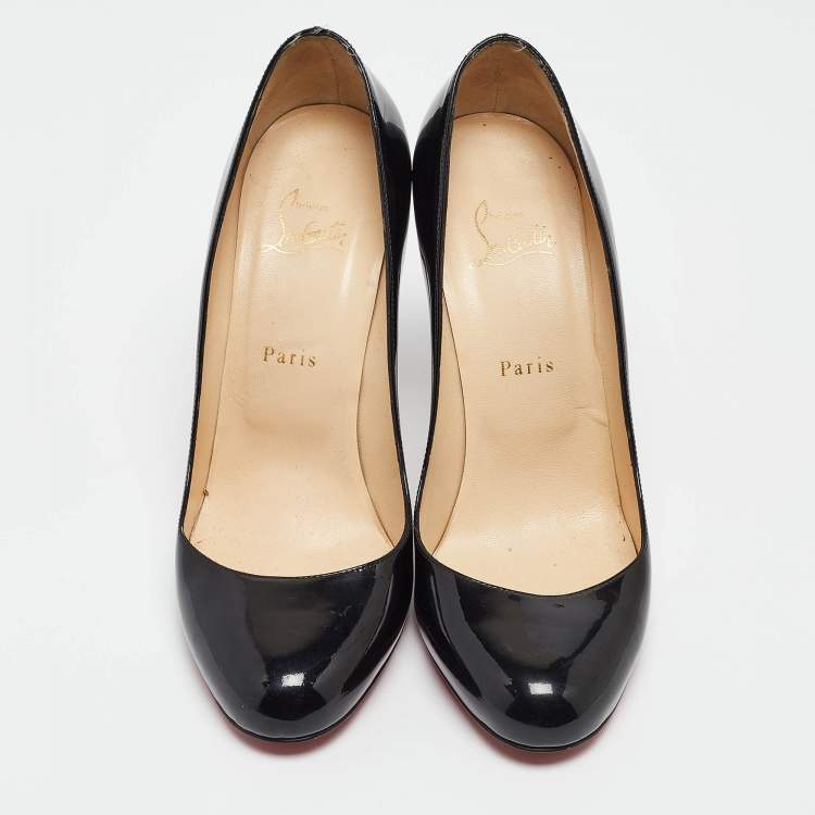 Pre Owned Christian Louboutin Black Patent Simple Pumps Size 40