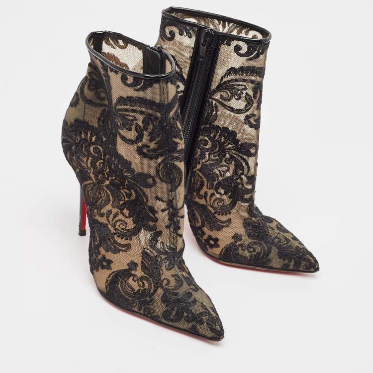 Pre Owned Christian Louboutin Black Lace Gipsy Ankle Booties Size 36
