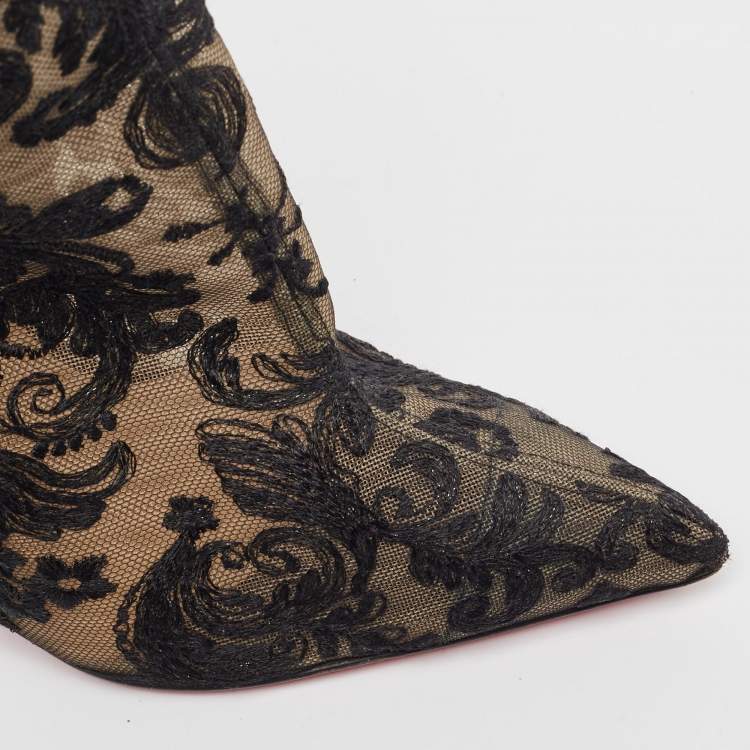 Pre Owned Christian Louboutin Black Lace Gipsy Ankle Booties Size 36