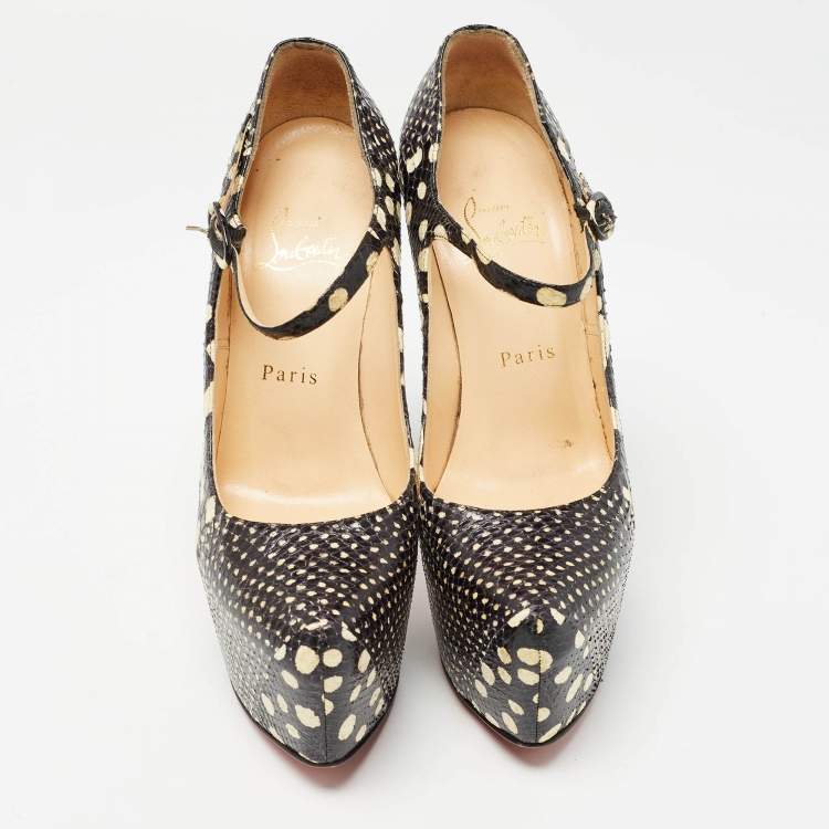 Pre Owned Christian Louboutin Black/White Printed Snakeskin Lady Daf Pumps Size 37