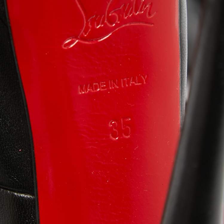Pre Owned Christian Louboutin Black Leather Alta Bouton Booties Size 35