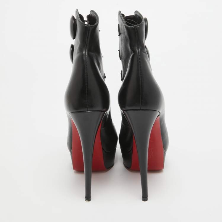 Pre Owned Christian Louboutin Black Leather Alta Bouton Booties Size 35