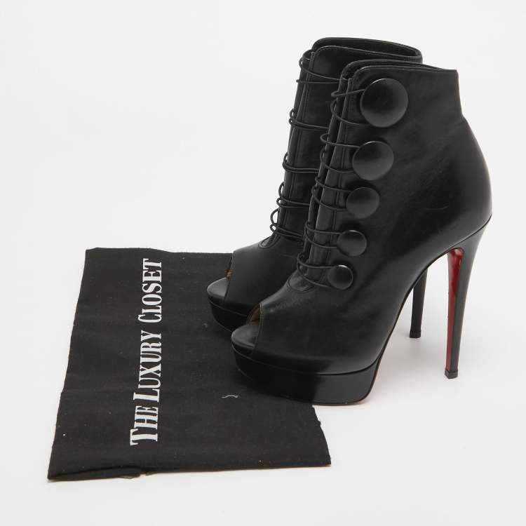 Pre Owned Christian Louboutin Black Leather Alta Bouton Booties Size 35