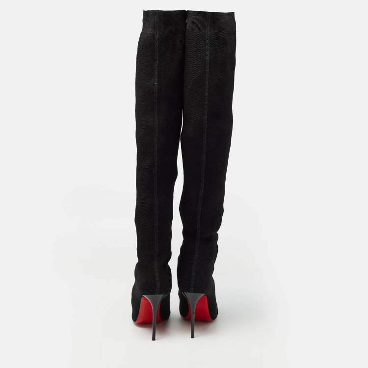 Pre Owned Christian Louboutin Black Knit Fabric Ronfifi Supra Sock Boots Size 34
