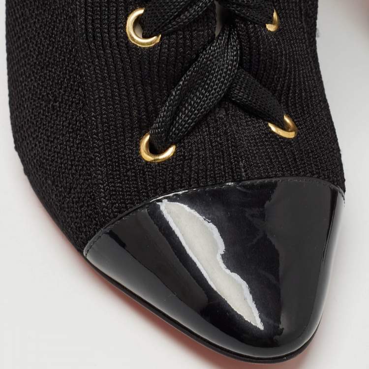 Pre Owned Christian Louboutin Black Knit Fabric Ronfifi Supra Sock Boots Size 34