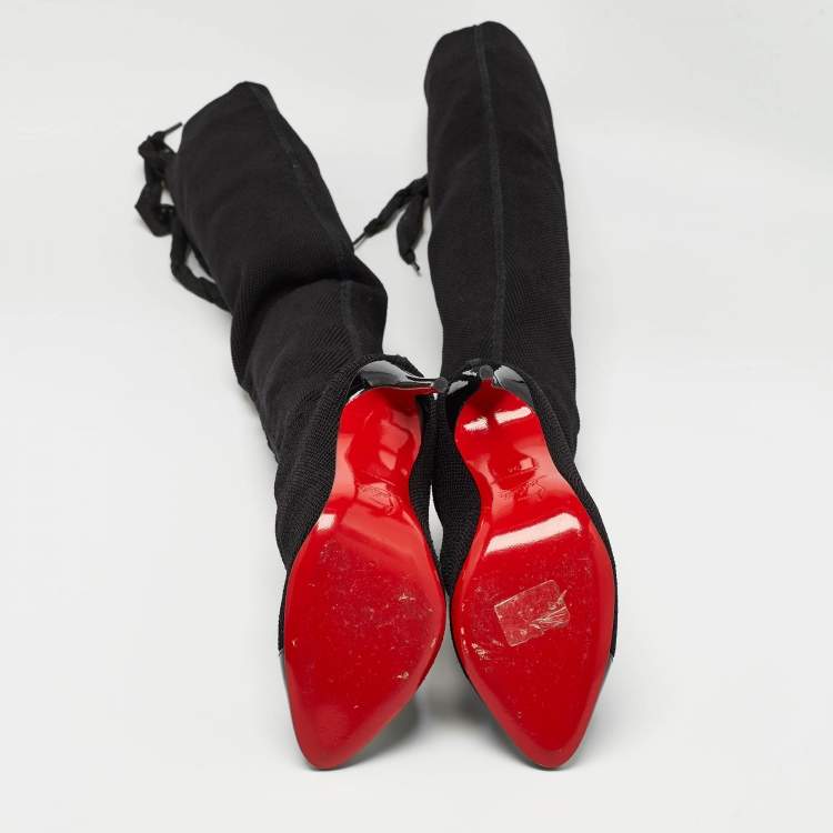 Pre Owned Christian Louboutin Black Knit Fabric Ronfifi Supra Sock Boots Size 34
