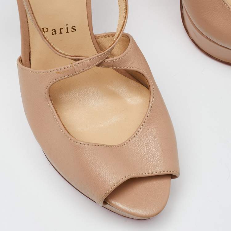 Pre Owned Christian Louboutin Beige Leather Cross Me Crisscross Platform Sandals Size 36