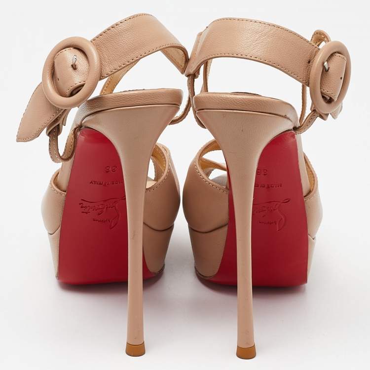 Pre Owned Christian Louboutin Beige Leather Cross Me Crisscross Platform Sandals Size 36