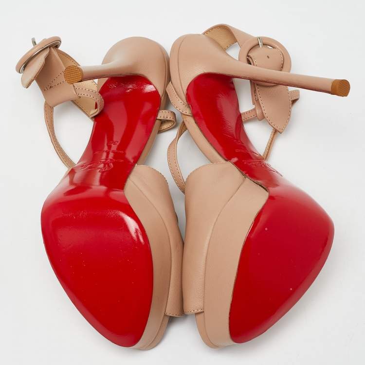 Pre Owned Christian Louboutin Beige Leather Cross Me Crisscross Platform Sandals Size 36