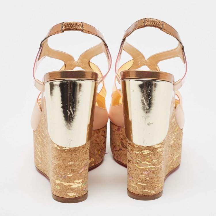 Pre Owned Christian Louboutin Multicolor PVC and Leather Wedge Slingback Sandals Size 39