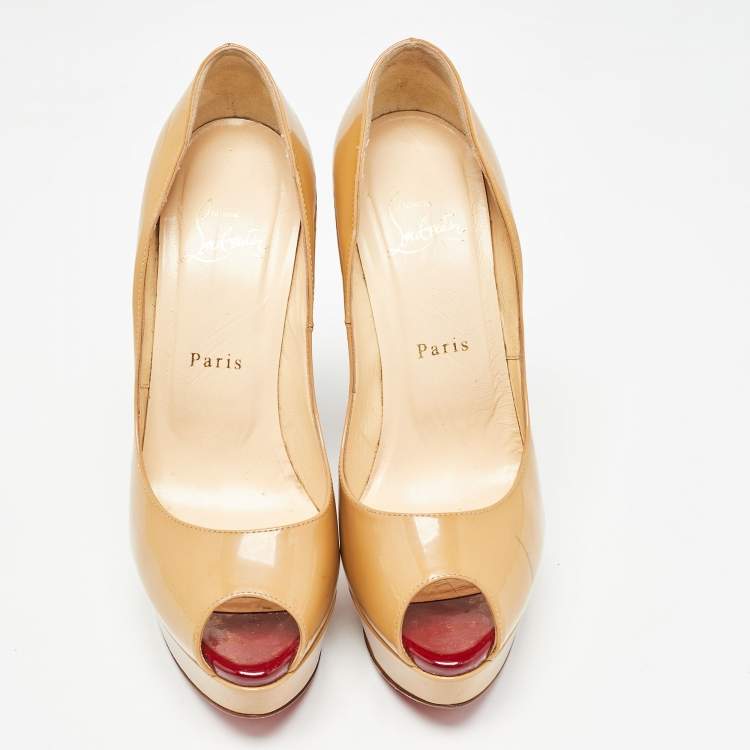 Pre Owned Christian Louboutin Beige Patent Taclou Pumps Size 38
