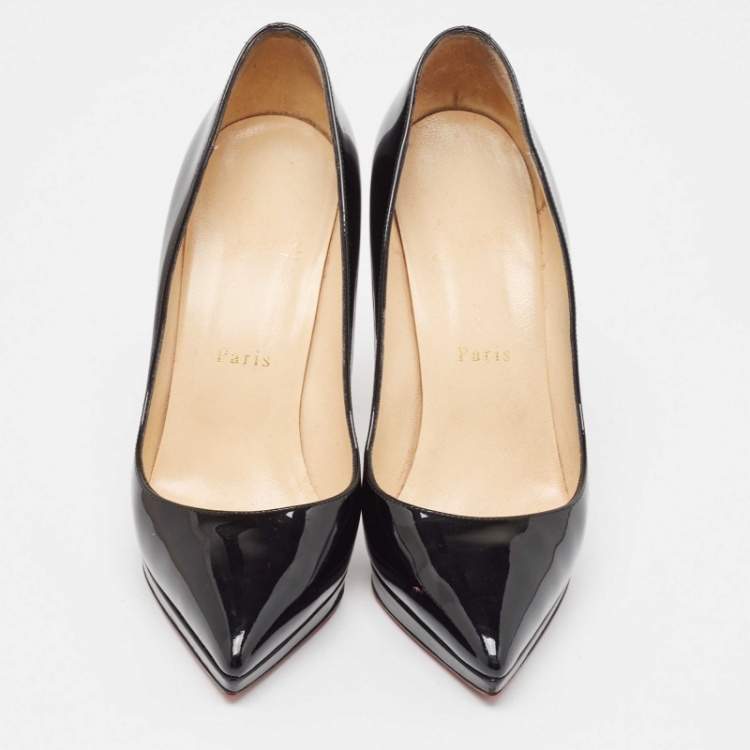 Pre Owned Christian Louboutin Black Patent Leather Pigalle Plato Pumps Size 38
