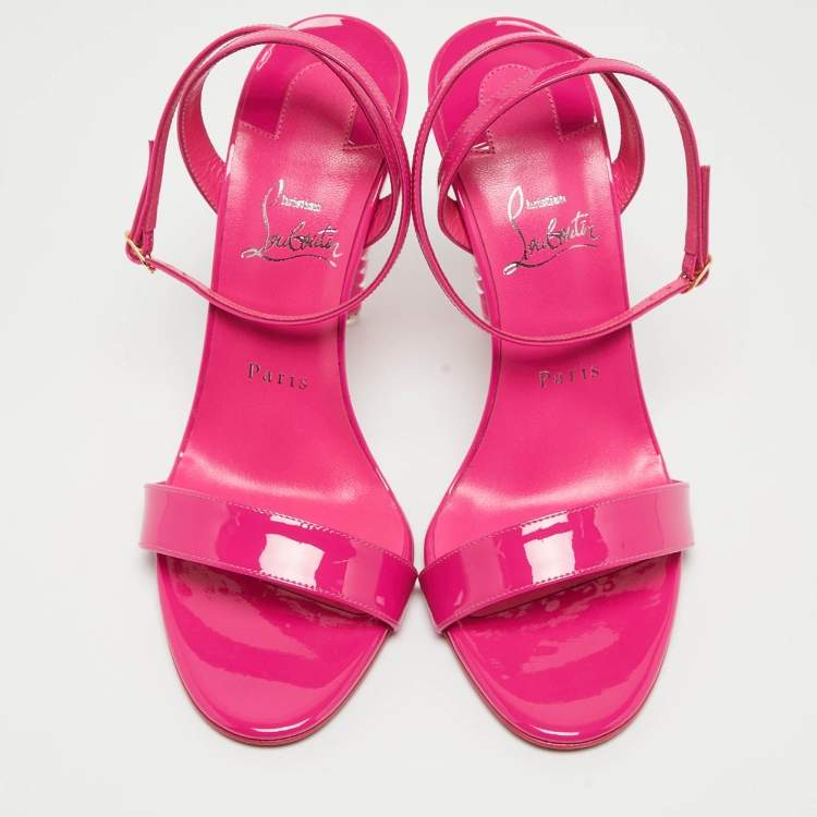 Pre Owned Christian Louboutin Pink Patent Lipgloss Ankle Strap Sandals Size 39