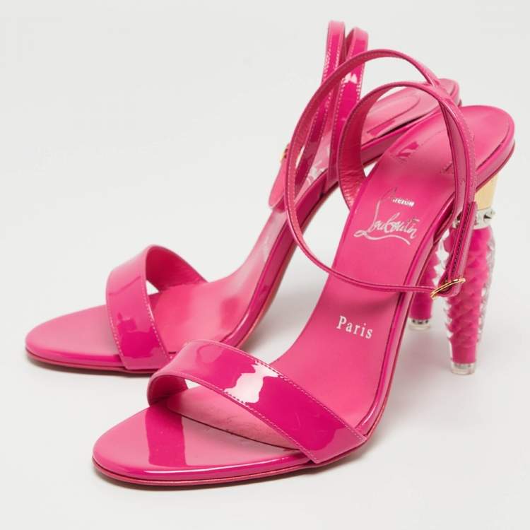 Pre Owned Christian Louboutin Pink Patent Lipgloss Ankle Strap Sandals Size 39