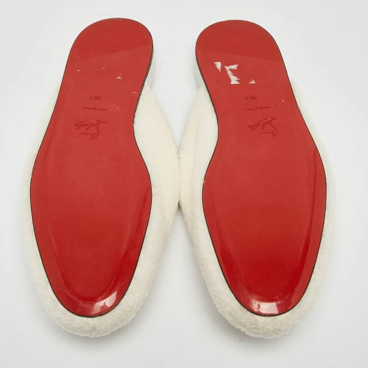 Pre Owned Christian Louboutin White Fur Coolito Donna Flat Mules Size 39.5
