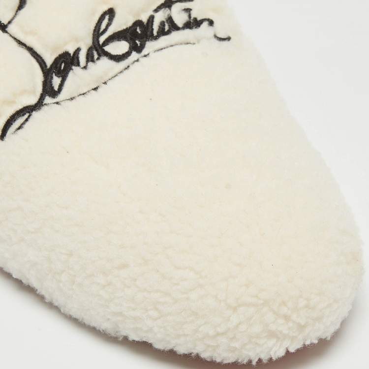 Pre Owned Christian Louboutin White Fur Coolito Donna Flat Mules Size 39.5