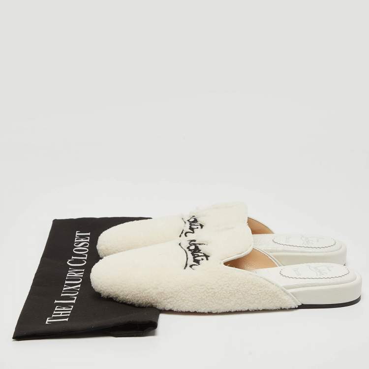 Pre Owned Christian Louboutin White Fur Coolito Donna Flat Mules Size 39.5