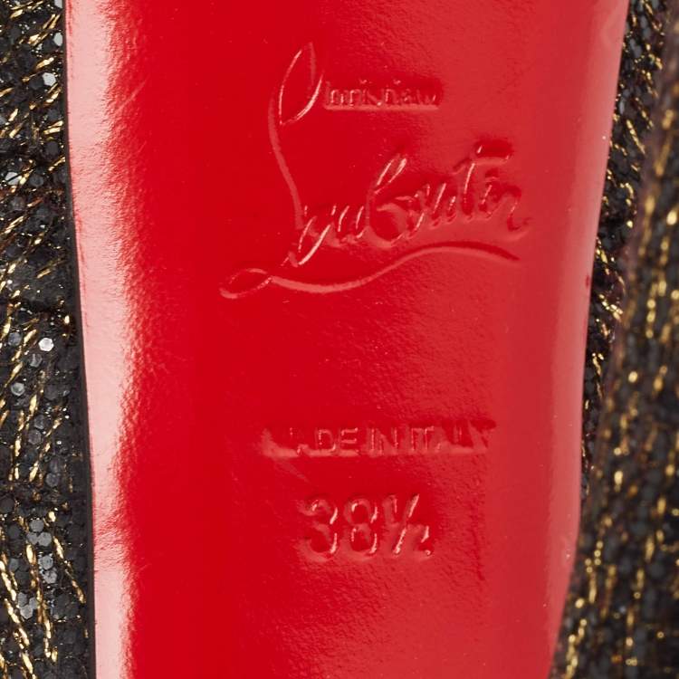 Pre Owned Christian Louboutin Black/Gold Lurex Fabric Jenny Slingback Pumps Size 38.5