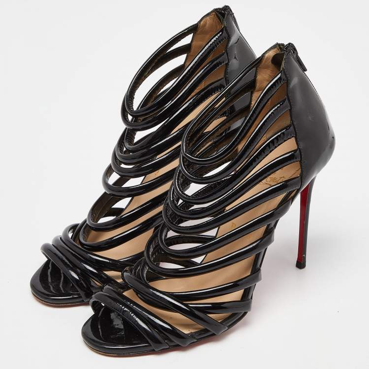 Christian Louboutin Black Patent Leather Strappy Open Toe Pumps Size 39.5 Christian Louboutin TLC