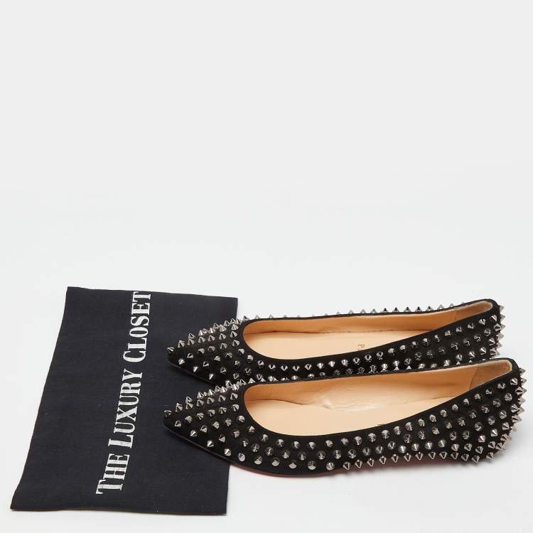 Pre Owned Christian Louboutin Black Suede Pigalle Spikes Ballet Flats Size 38