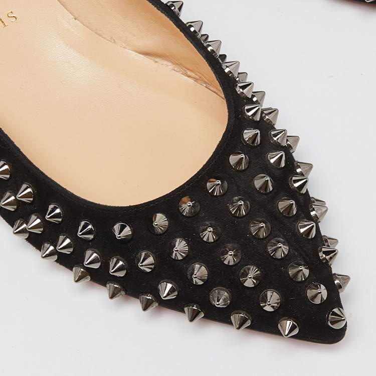 Pre Owned Christian Louboutin Black Suede Pigalle Spikes Ballet Flats Size 38