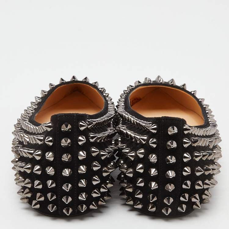Pre Owned Christian Louboutin Black Suede Pigalle Spikes Ballet Flats Size 38