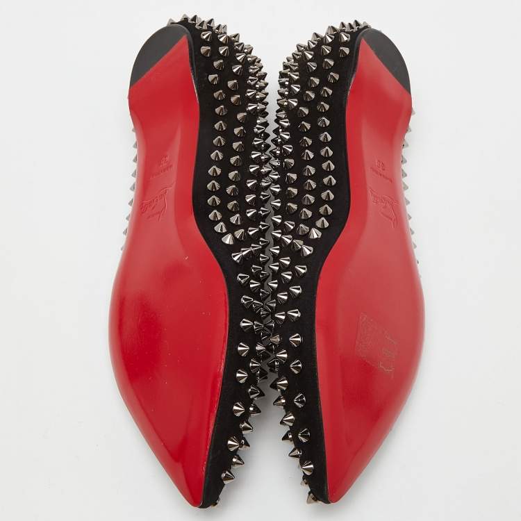 Pre Owned Christian Louboutin Black Suede Pigalle Spikes Ballet Flats Size 38