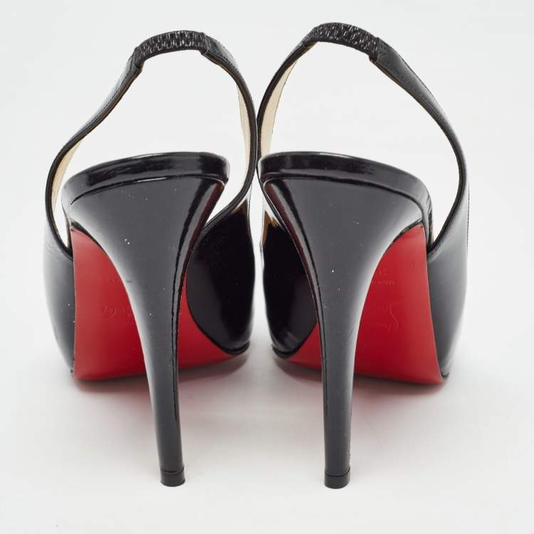 Pre Owned Christian Louboutin Black Patent Leather Fifi Slingback Pumps Size 38.5
