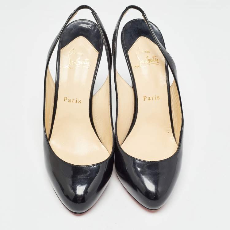 Pre Owned Christian Louboutin Black Patent Leather Fifi Slingback Pumps Size 38.5