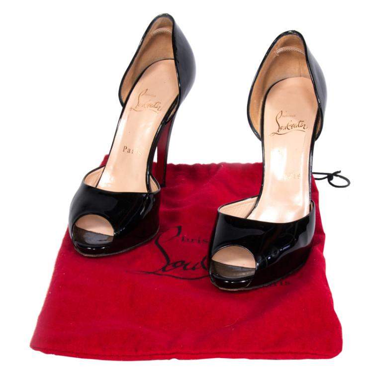 Pre Owned Christian Louboutin Black Patent Leather Madame Claude D'orsay Pumps Size 39
