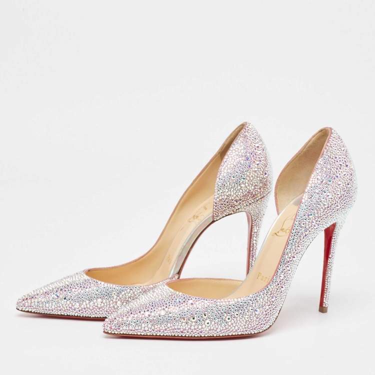Pre Owned Christian Louboutin Silver/Pink Glitter Iriza Pumps Size 38