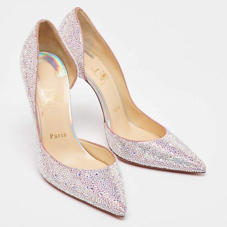 Pre Owned Christian Louboutin Silver/Pink Glitter Iriza Pumps Size 38