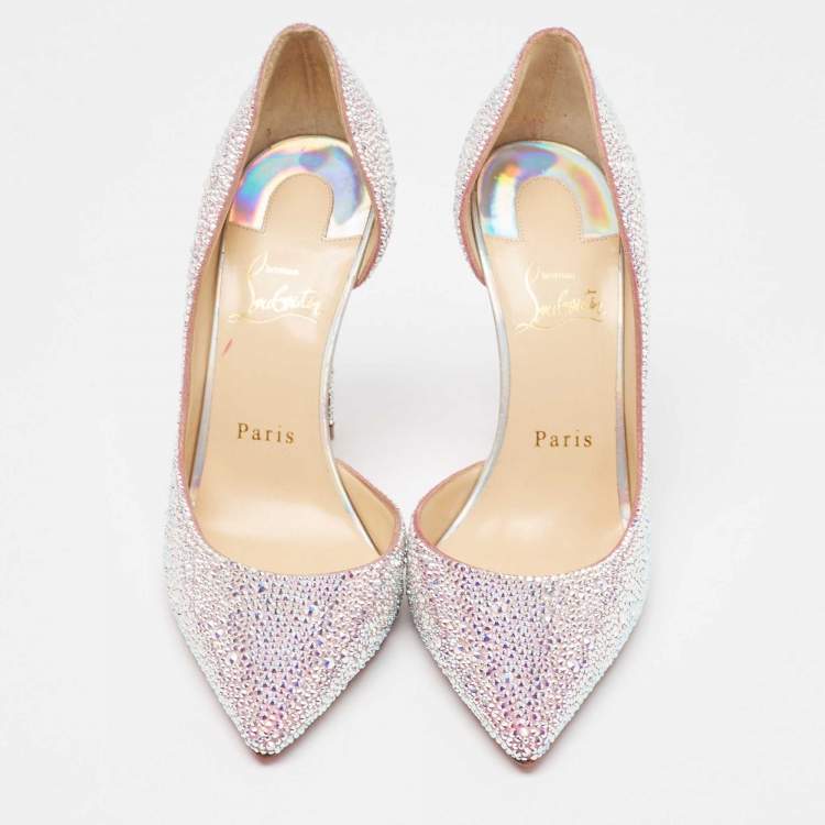 Pre Owned Christian Louboutin Silver/Pink Glitter Iriza Pumps Size 38