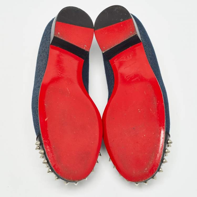 Pre Owned Christian Louboutin Blue Denim Spike Smoking Slippers Size 38.5
