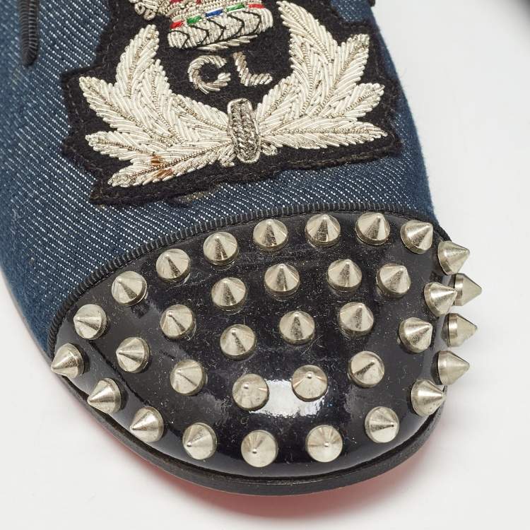 Pre Owned Christian Louboutin Blue Denim Spike Smoking Slippers Size 38.5