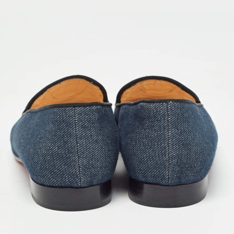 Pre Owned Christian Louboutin Blue Denim Spike Smoking Slippers Size 38.5