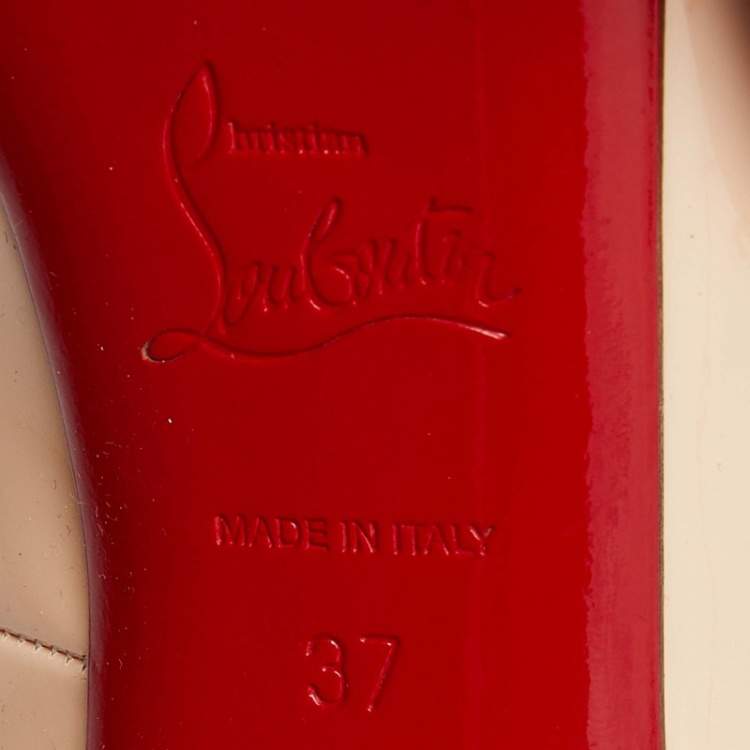Pre Owned Christian Louboutin Beige Patent Leather Alta Mary Jane Platform Peep Toe Pumps Size 37