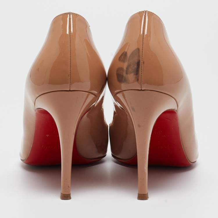 Pre Owned Christian Louboutin Beige Patent Pigalle Pumps Size 39